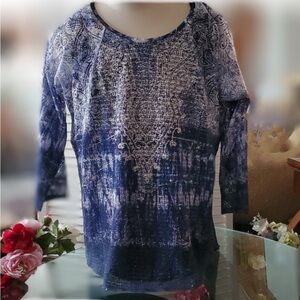 Laura Ashley Blue and White Patterned Blouse with attached camisole.